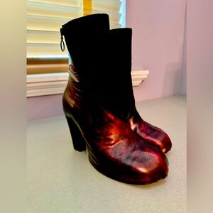 FLUVOG boots. Blood red leather and black suede Size 8